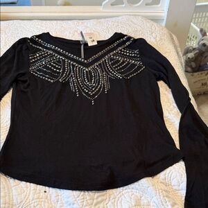 Express Black Long Sleeve Top with Silver Embellishments